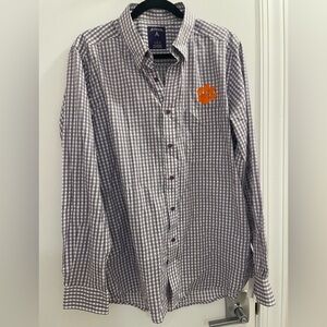 Antigua Purple and White Checkered Men's Clemson Shirt